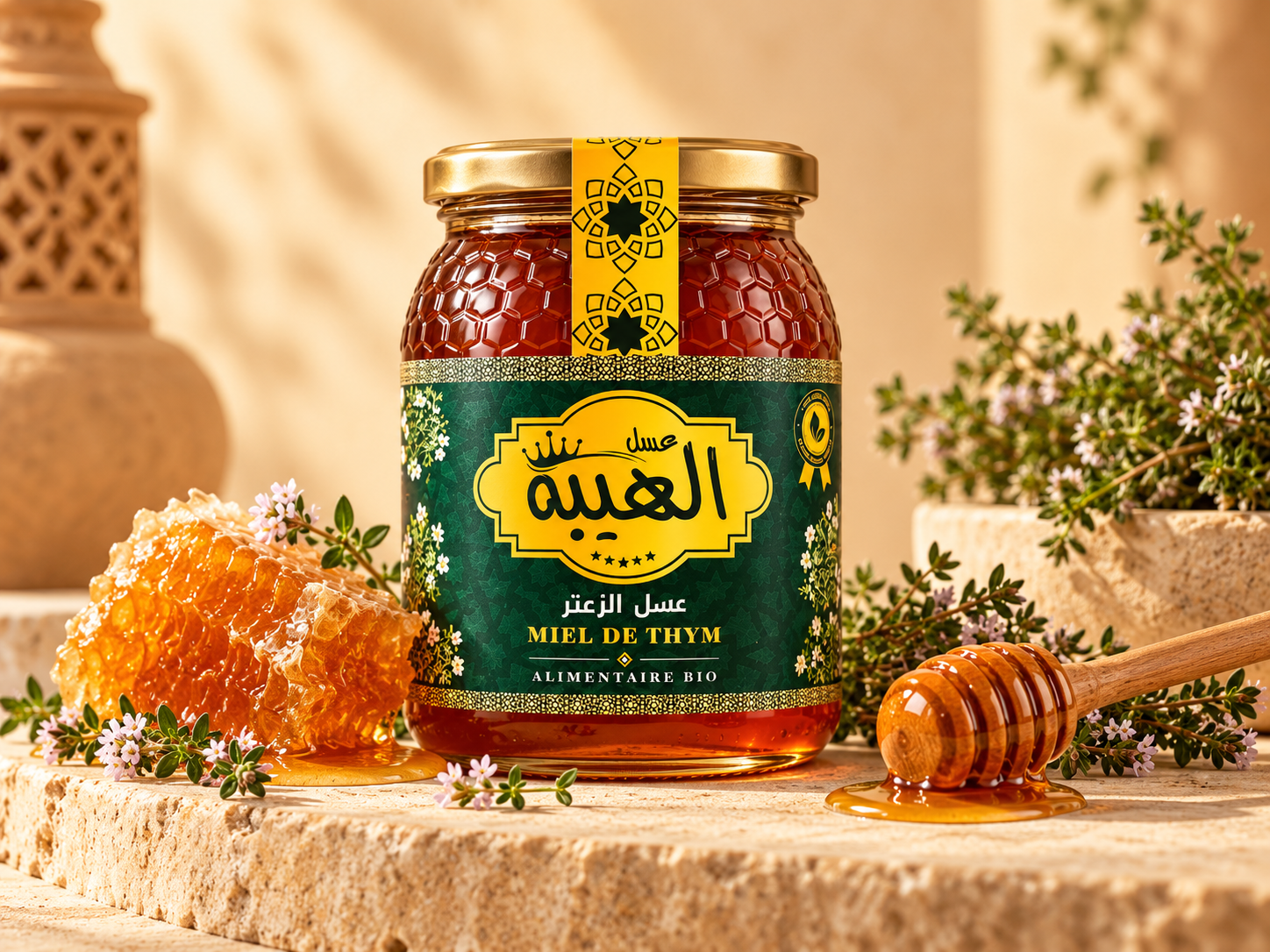 مرطبان عسل الزعتر المغربي مع الزعتر وشمع العسل