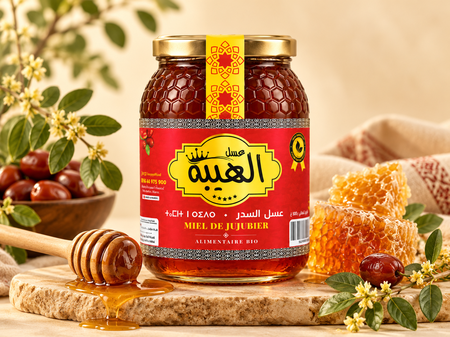 مرطبان عسل السدر المغربي مع شمع العسل وثمار السدر
